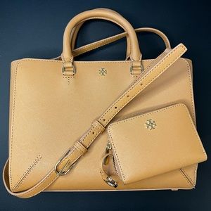 Tory Burch Cardamom Emerson Small Leather Tote and matching wallet